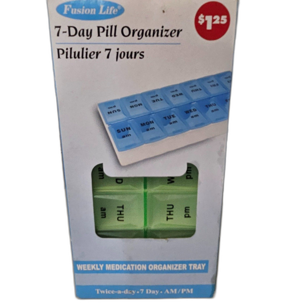 Fusion Life 7 Day Pill Organizer AM PM Weekly Medication Storage Case